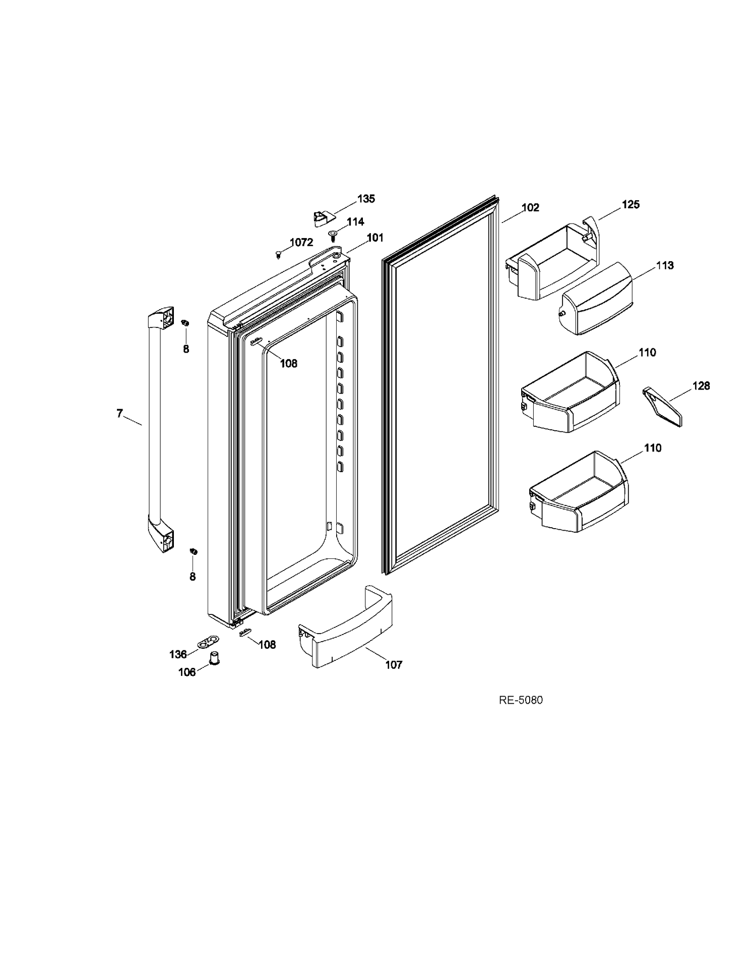 FF DOOR LEFT Diagram and Parts List for CFRP5NFDASS  General Electric Refrigerator