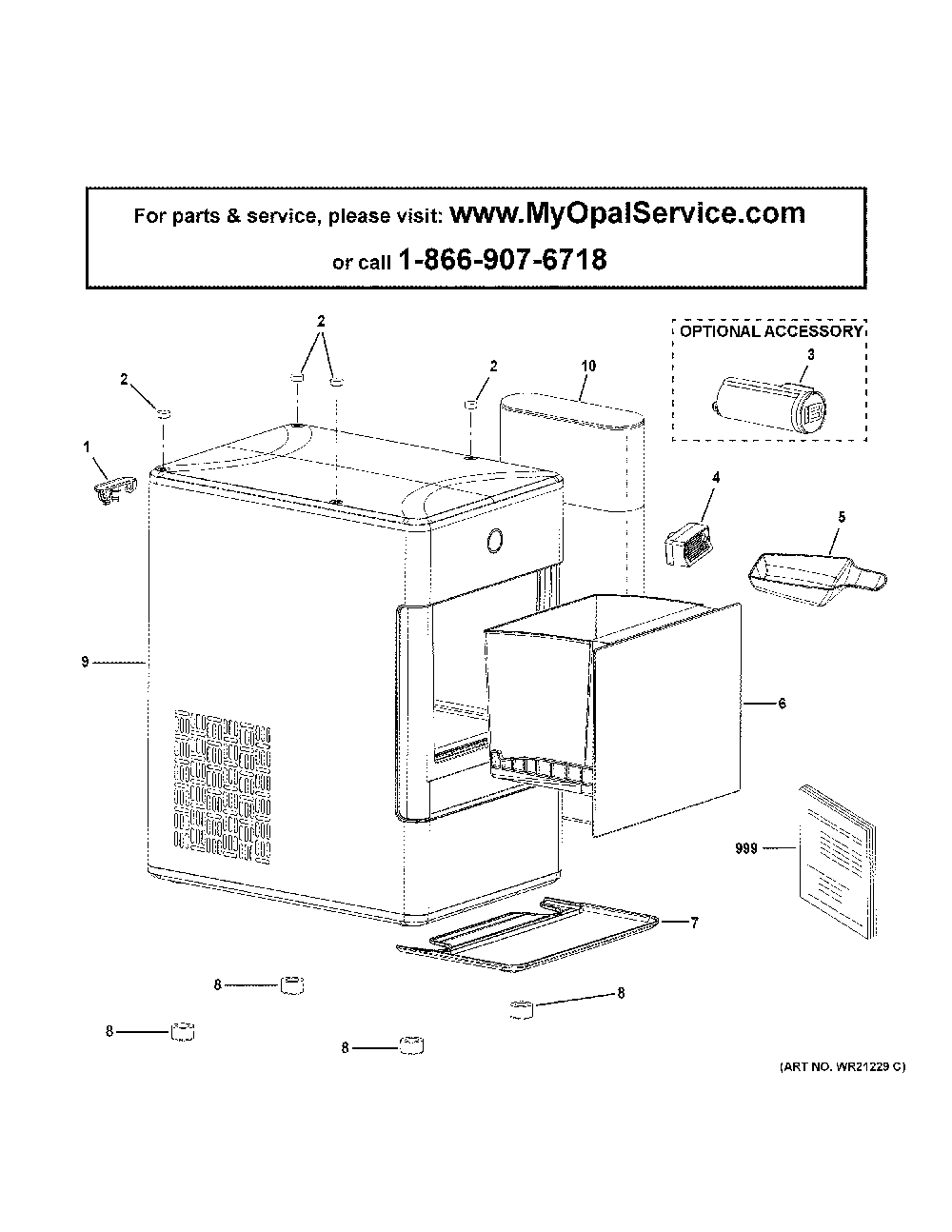 Optional Ice Maker Diagram and Parts List for OPAL01GEN1KT  General Electric Ice Maker