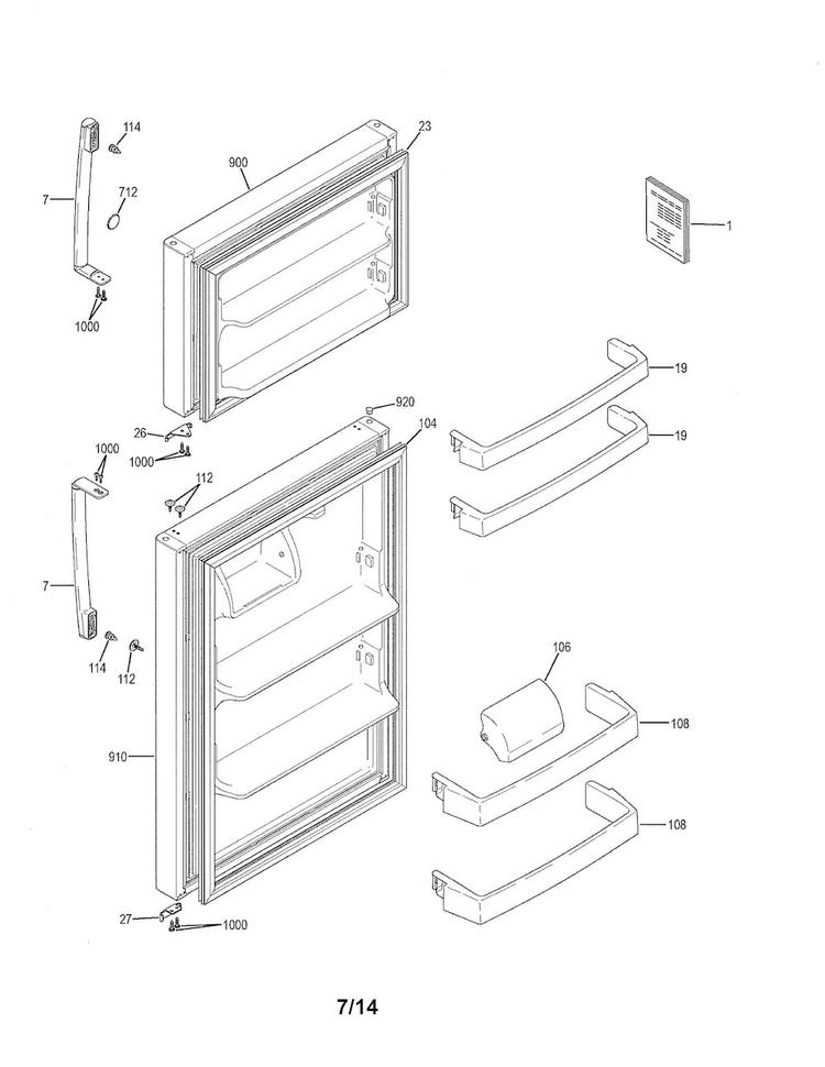Doors Diagram and Parts List for GTE16DTHBRCC  General Electric Refrigerator