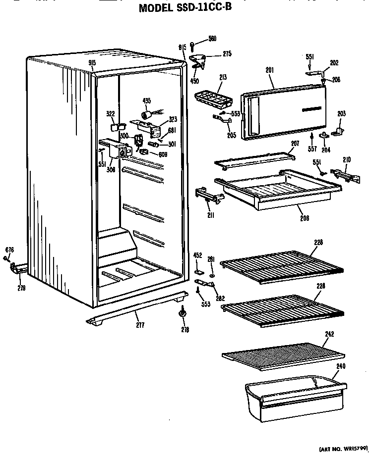 Cabinet Parts Diagram and Parts List for SSD11CCBRWH  Hotpoint Refrigerator