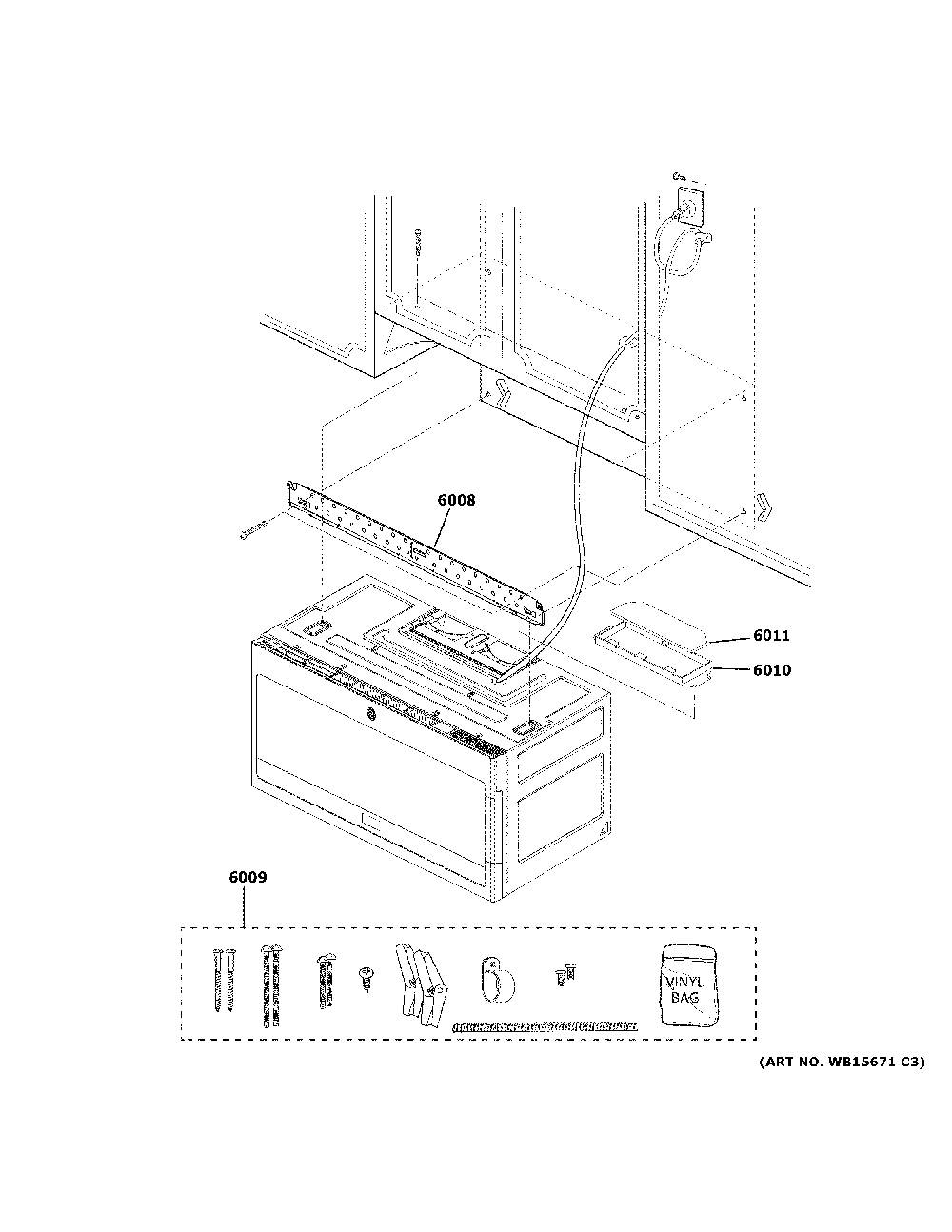 Installation Parts Diagram and Parts List for PVM9005SJ8SS  General Electric Microwave