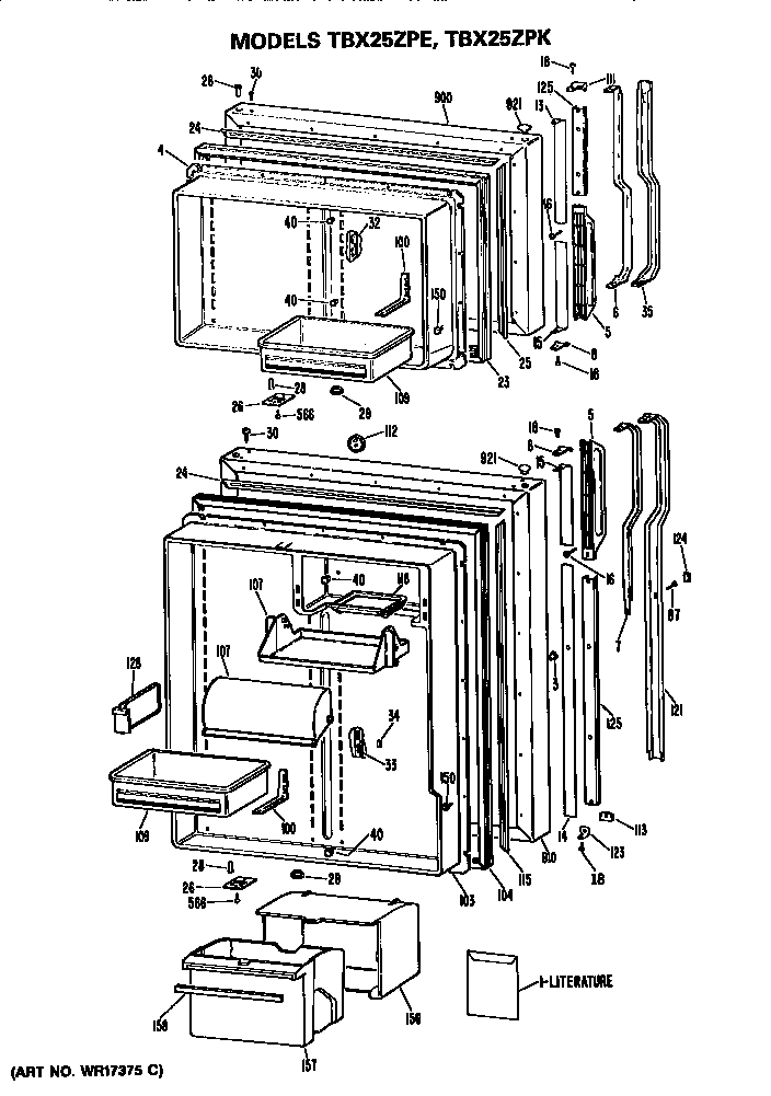 Doors Diagram and Parts List for TBX25ZPERAD  General Electric Refrigerator