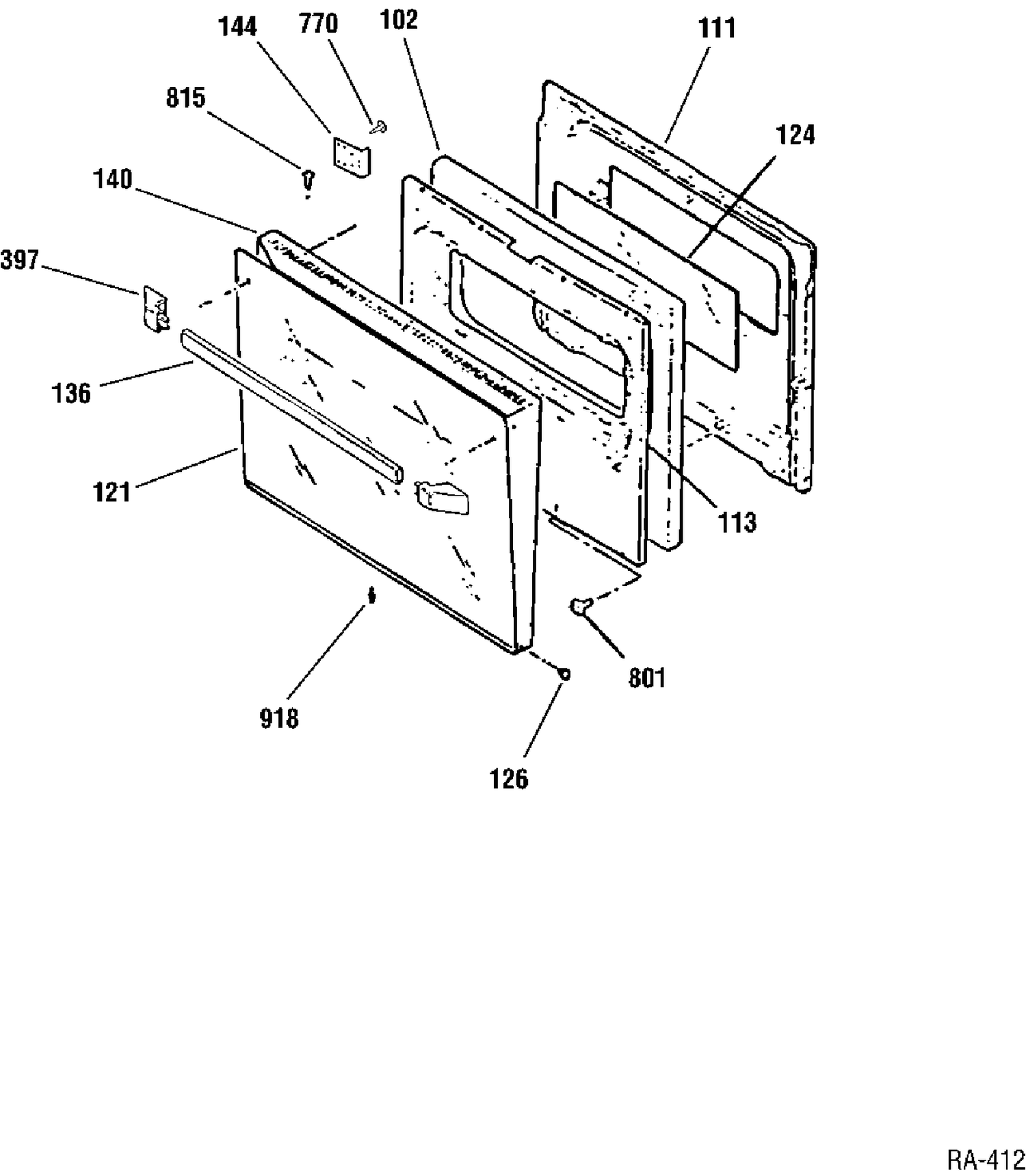 OVEN DOOR Diagram and Parts List for JCKS06WS-2  General Electric Range