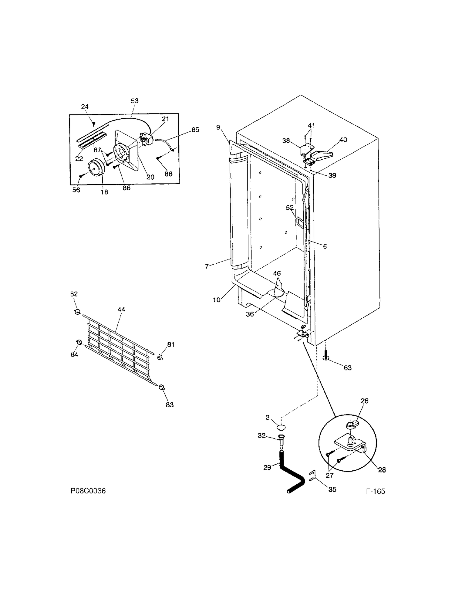 CABINET/CONTROL/SHELVES Diagram and Parts List for 86150-3  General Electric Freezer