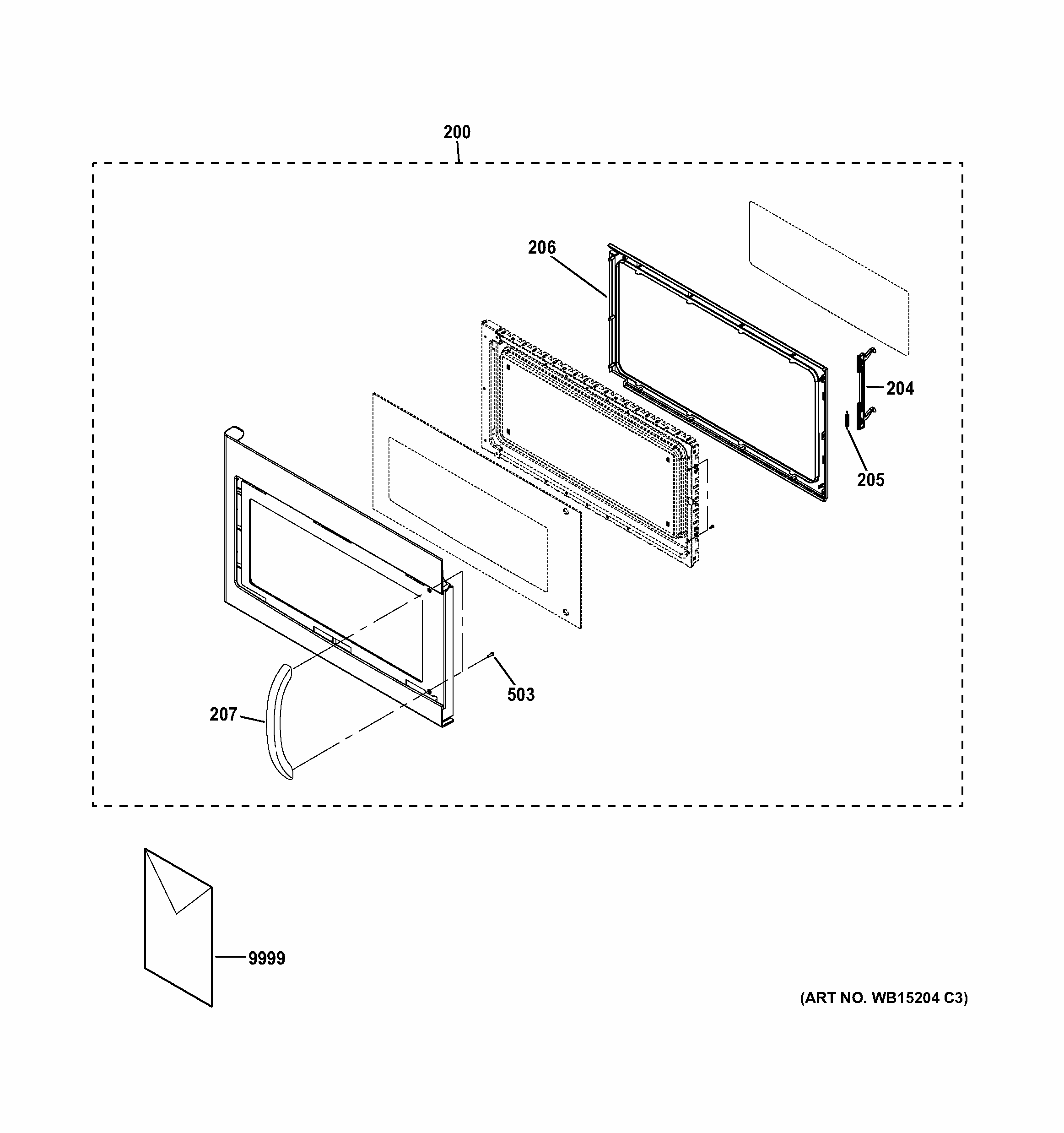 Door Parts Diagram and Parts List for RVM5160DH1CC  Hotpoint Microwave