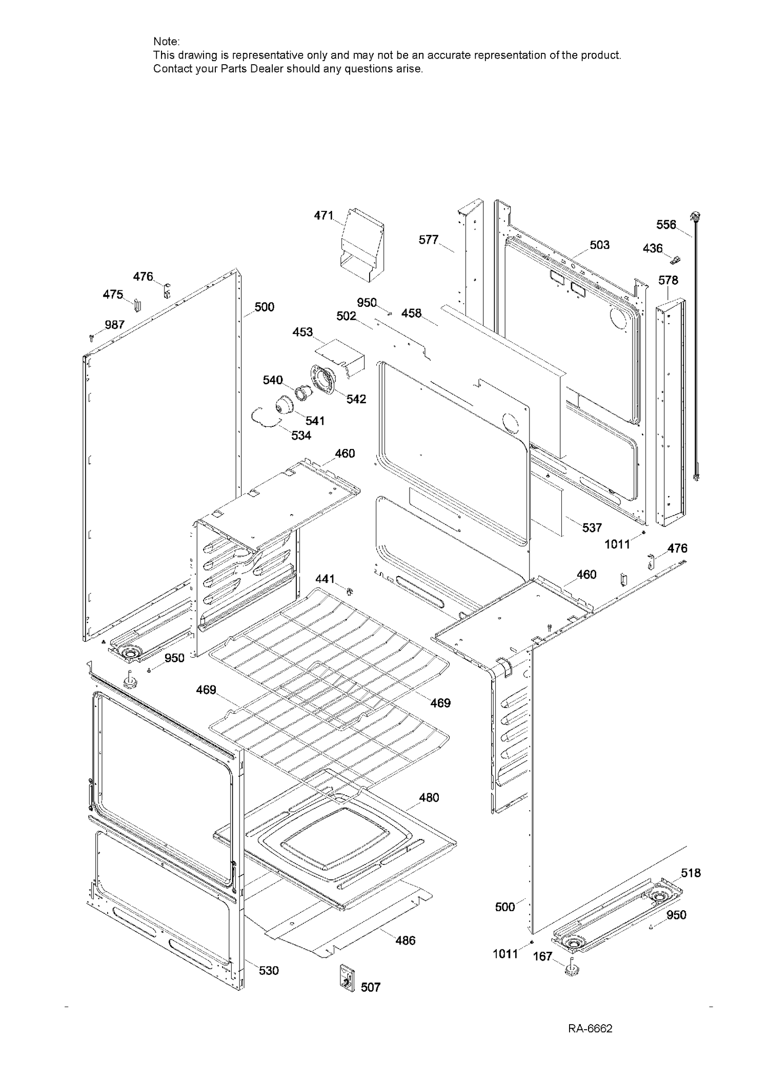 BODY PARTS Diagram and Parts List for JGAS730EL6WW  General Electric Range