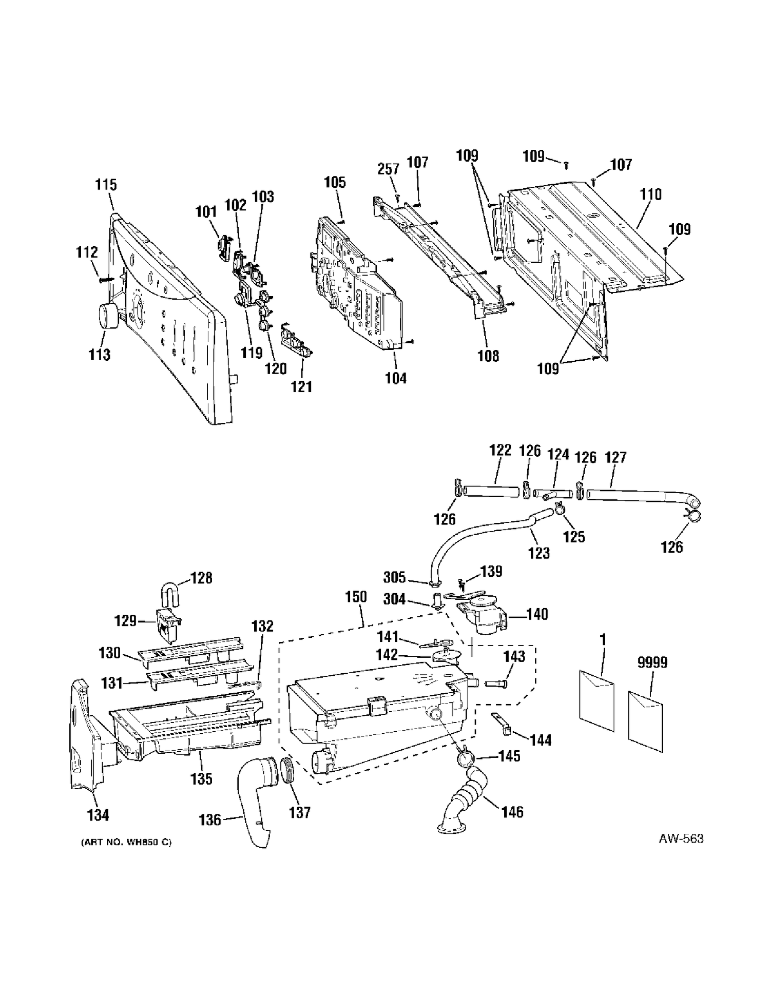 CONTROL Diagram and Parts List for GCVH6260F0GG  General Electric Washer