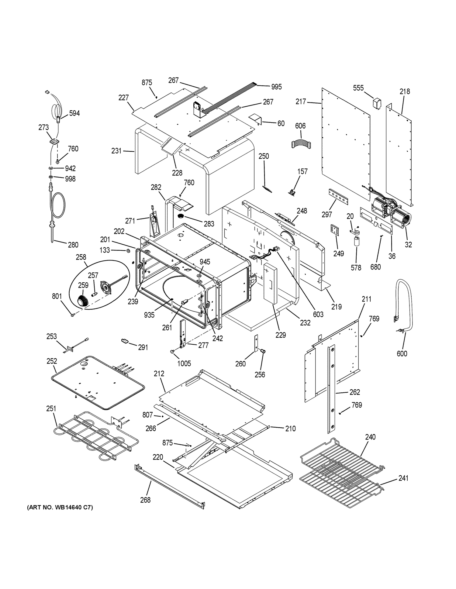 LOWER OVEN Diagram and Parts List for PT9200SL2SS  General Electric Wall Oven