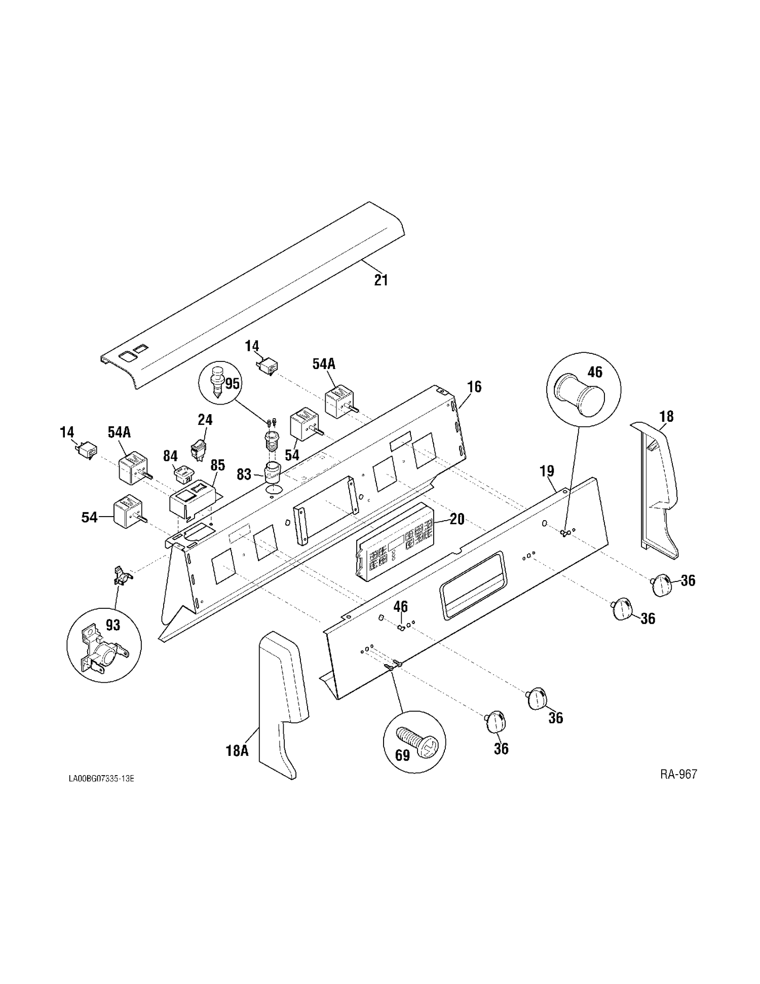 BACKGUARD Diagram and Parts List for GRSF3251ZB-5  General Electric Range