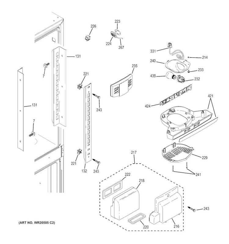 Fresh Food Section Diagram and Parts List for GDE20GGHBRWW  General Electric Refrigerator