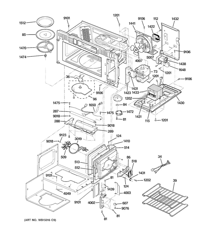 Interior Parts Diagram and Parts List for CSA1201RSS05  General Electric Microwave