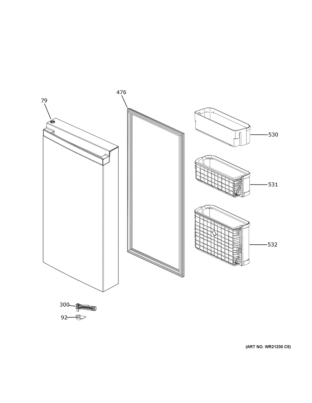 Freezer Door Diagram and Parts List for PAE28BYTBFS  General Electric Refrigerator