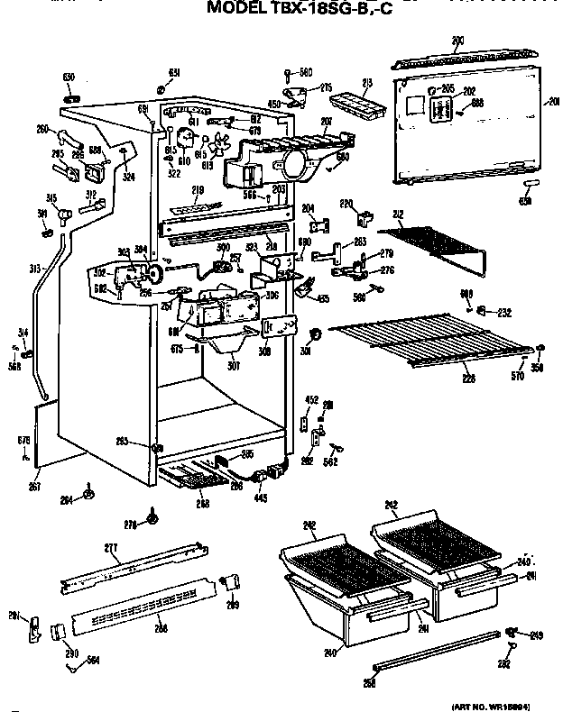 Cabinet Parts Diagram and Parts List for TBX18SGB  General Electric Refrigerator