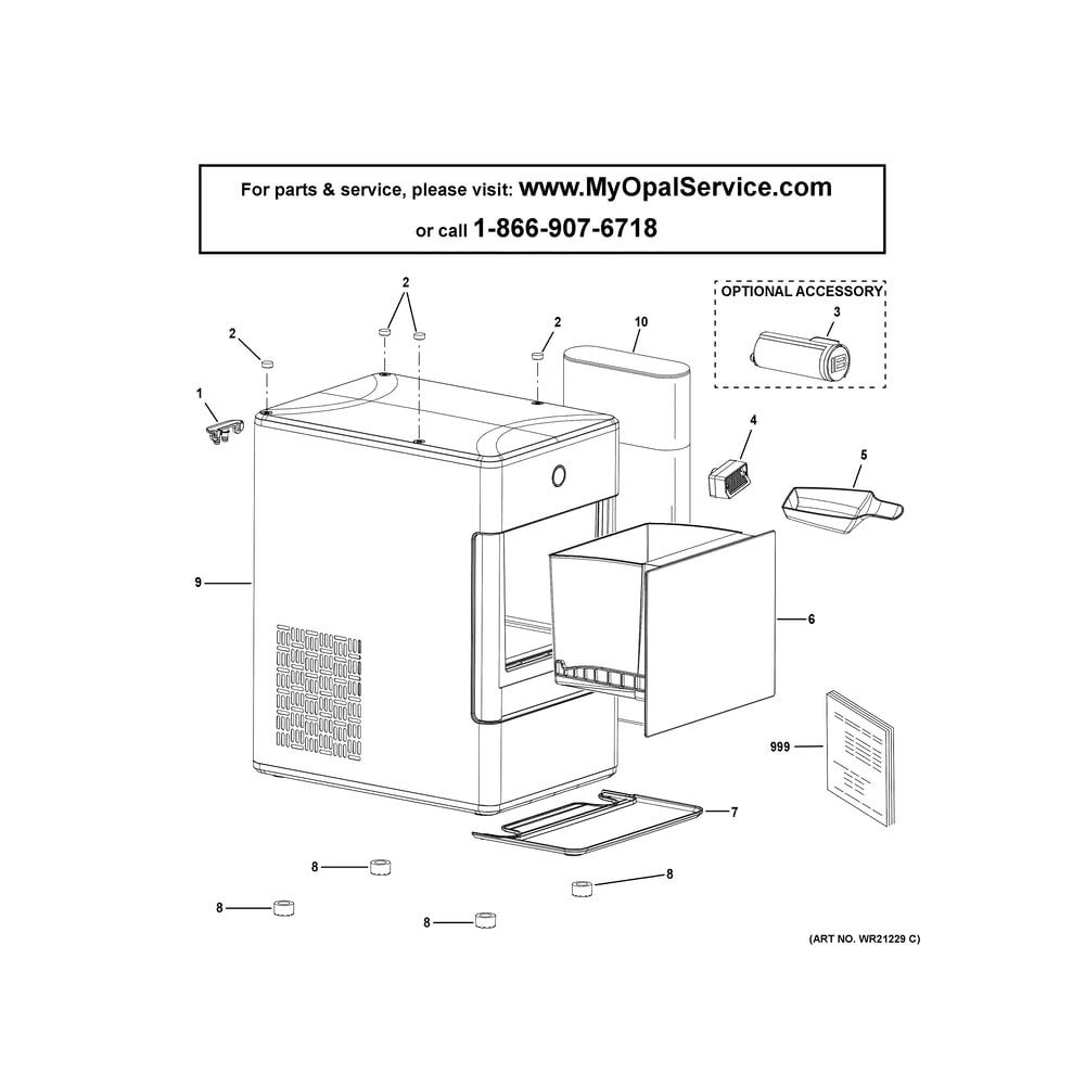 Opal Ice Maker Diagram and Parts List for XPIO13SW1SO  General Electric Ice Maker