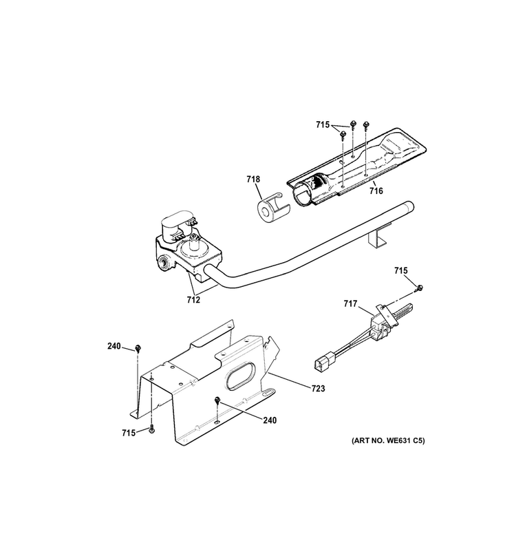 Gas Valve & Burner Assembly Diagram and Parts List for GTDP200GF5WS  General Electric Dryer