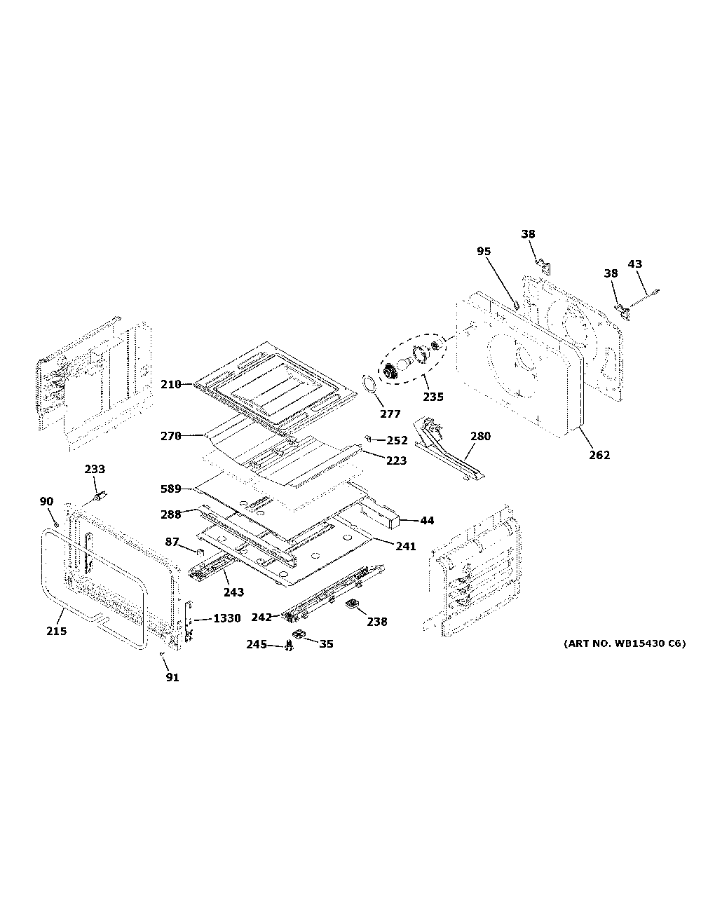 Lower Oven Diagram and Parts List for PGB965YP1FS  General Electric Range