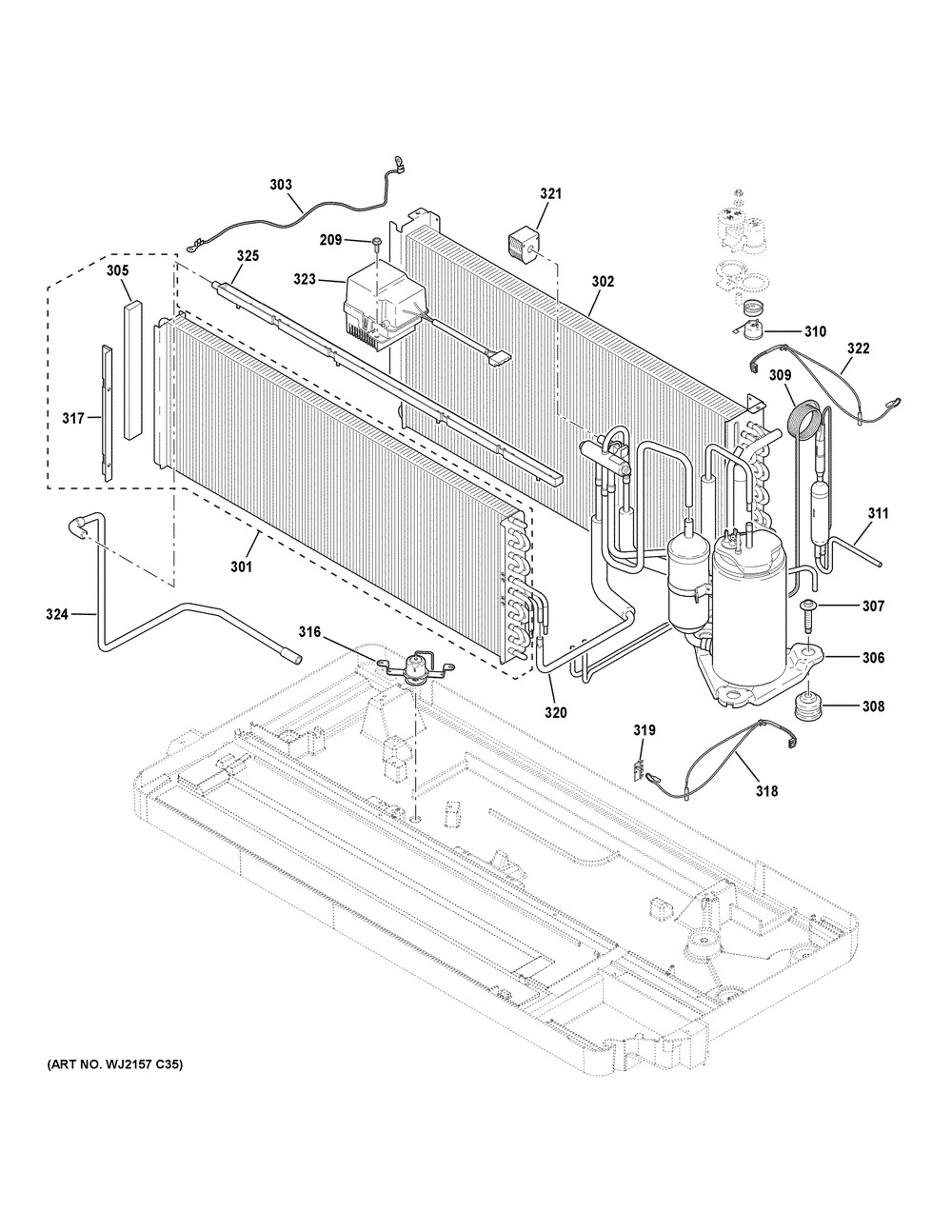 Sealed System Diagram and Parts List for AZ65H15EADW2  General Electric Air Conditioner