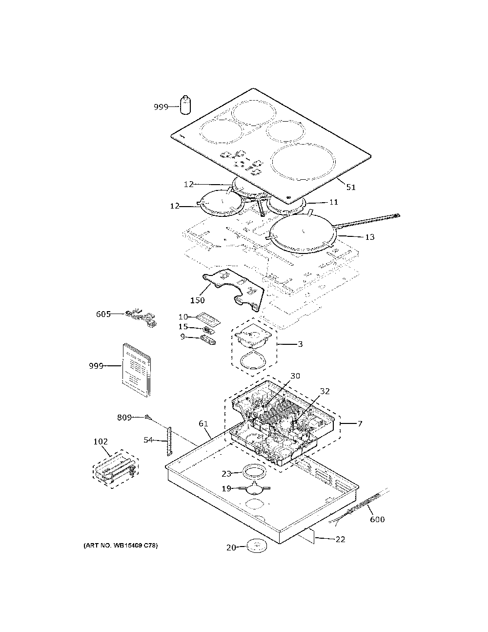 Control Panel And Cooktop Diagram and Parts List for PHP9030ST1SS  General Electric Cooktop