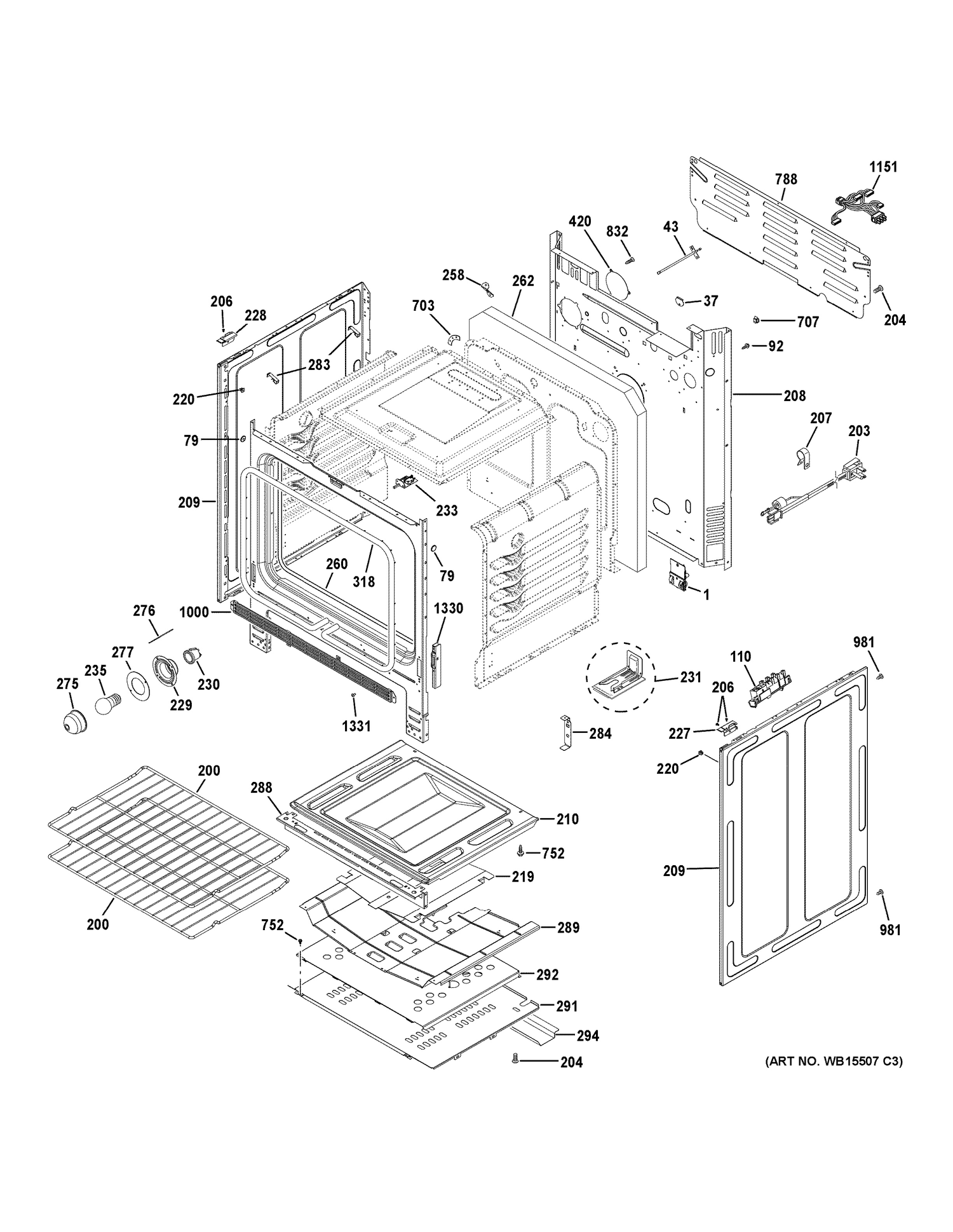 BODY PARTS Diagram and Parts List for JGSS66SEL1SS  General Electric Range