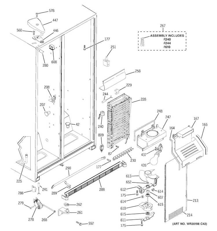 Freezer Section Diagram and Parts List for GSS20GSDBSS  General Electric Refrigerator