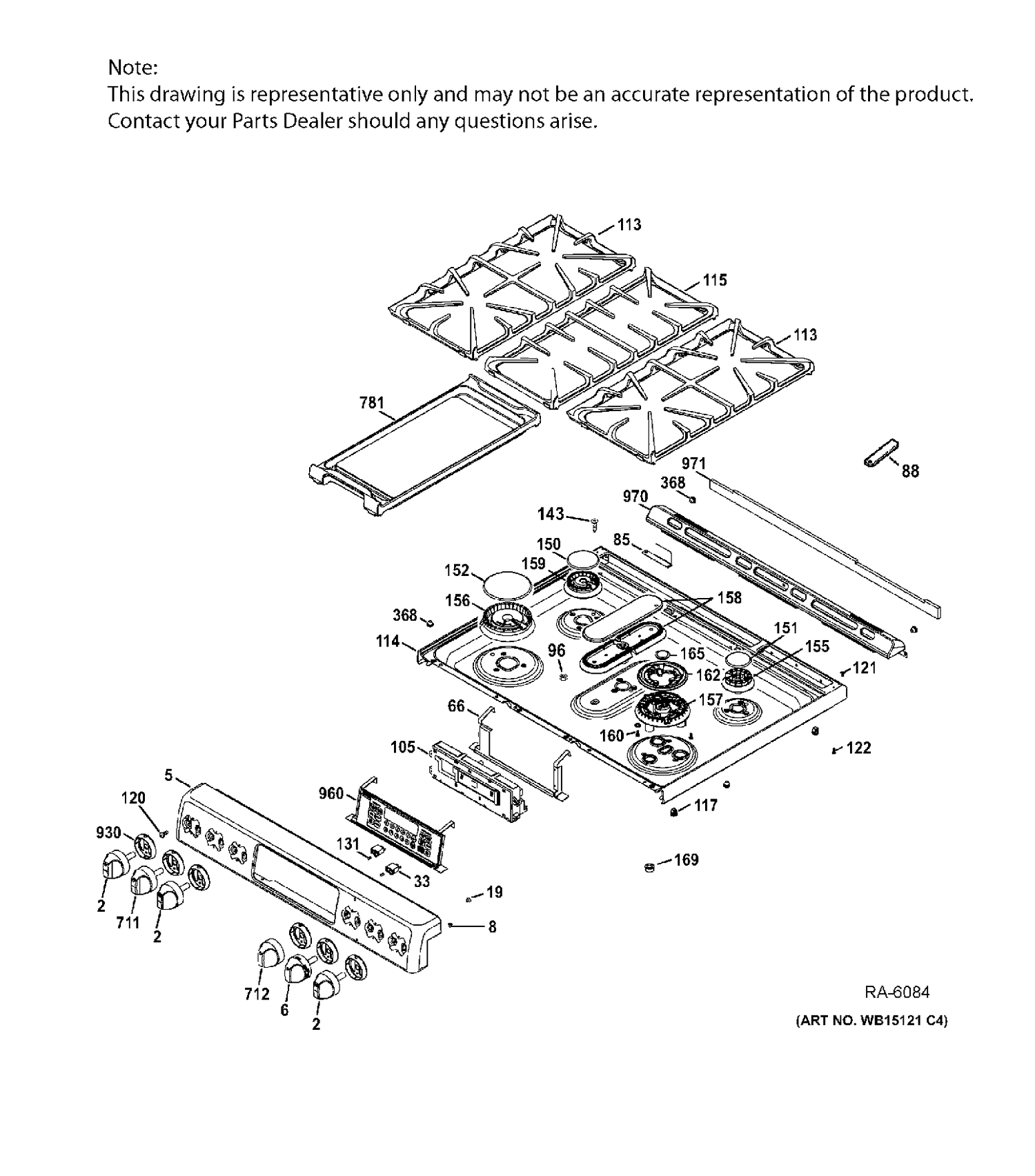 CONTROL PANEL & COOKTOP Diagram and Parts List for CCGS990SET4SS  General Electric Range