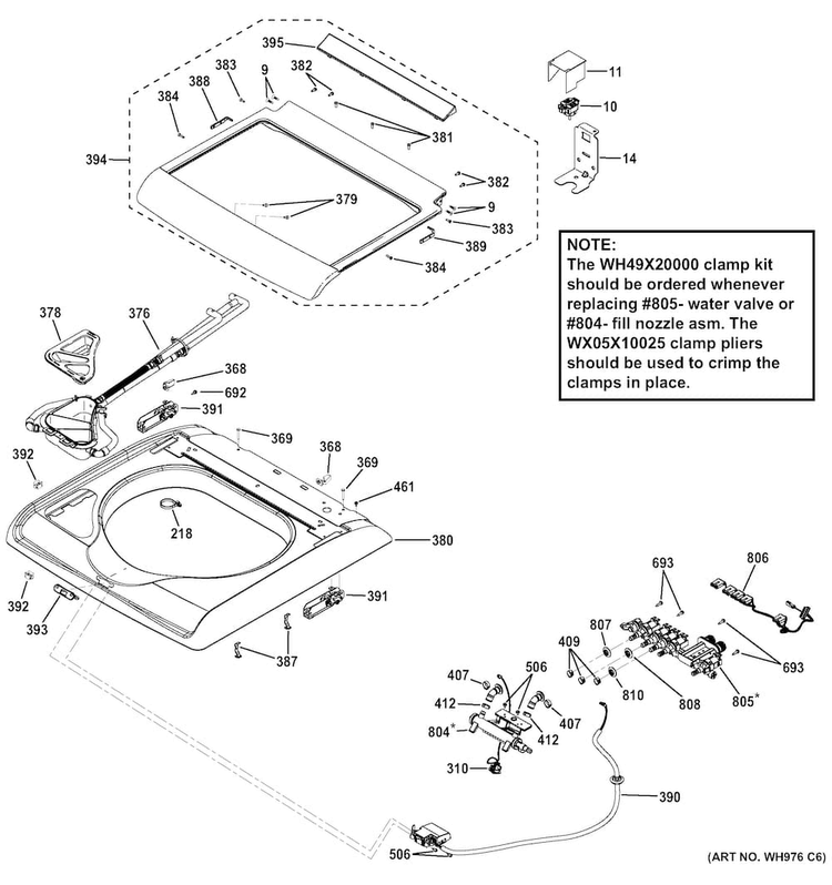 Top Panel & Lid Diagram and Parts List for GTW810SSJ0WS  General Electric Washer