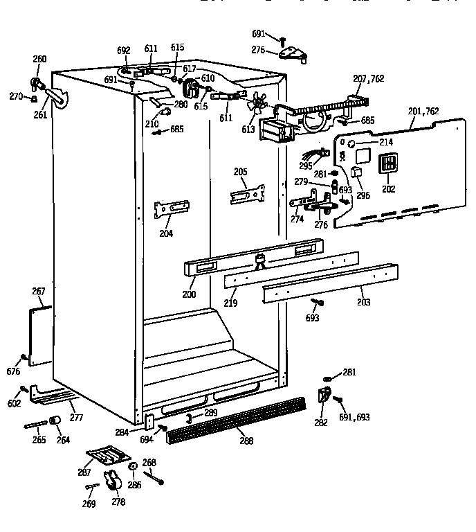 Cabinet Parts Diagram and Parts List for TBT25JAXLRWW  General Electric Refrigerator