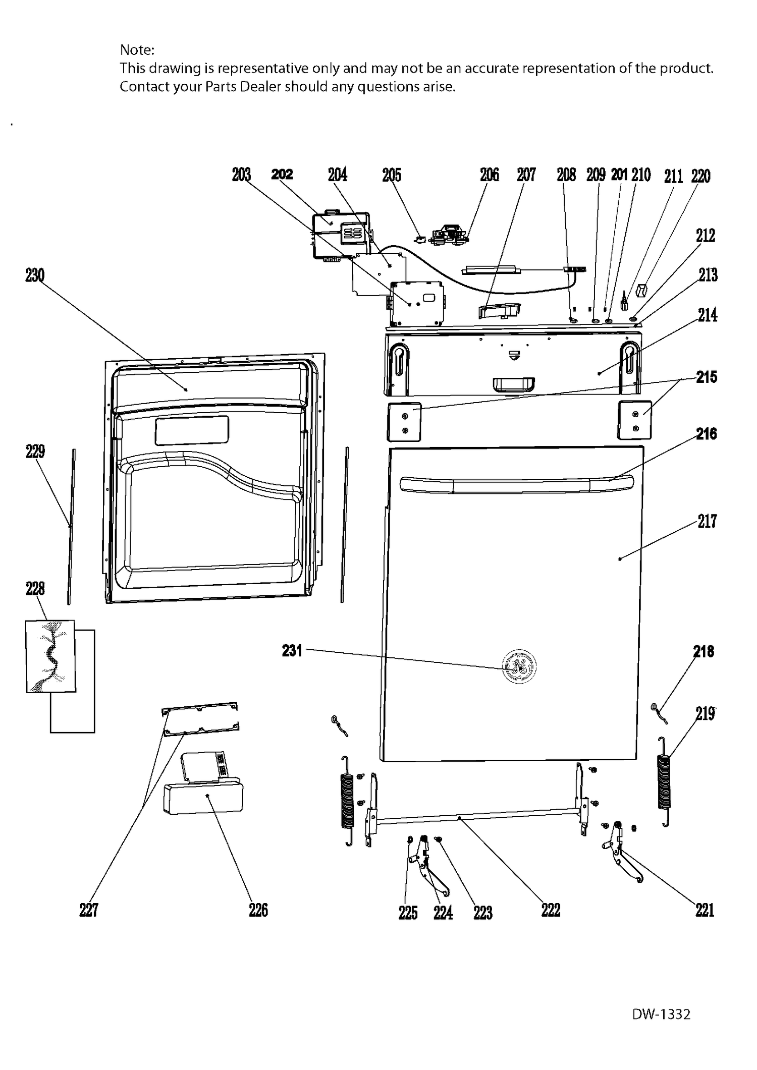 DOOR ASM Diagram and Parts List for GDT696SSF1SS  General Electric Dishwasher