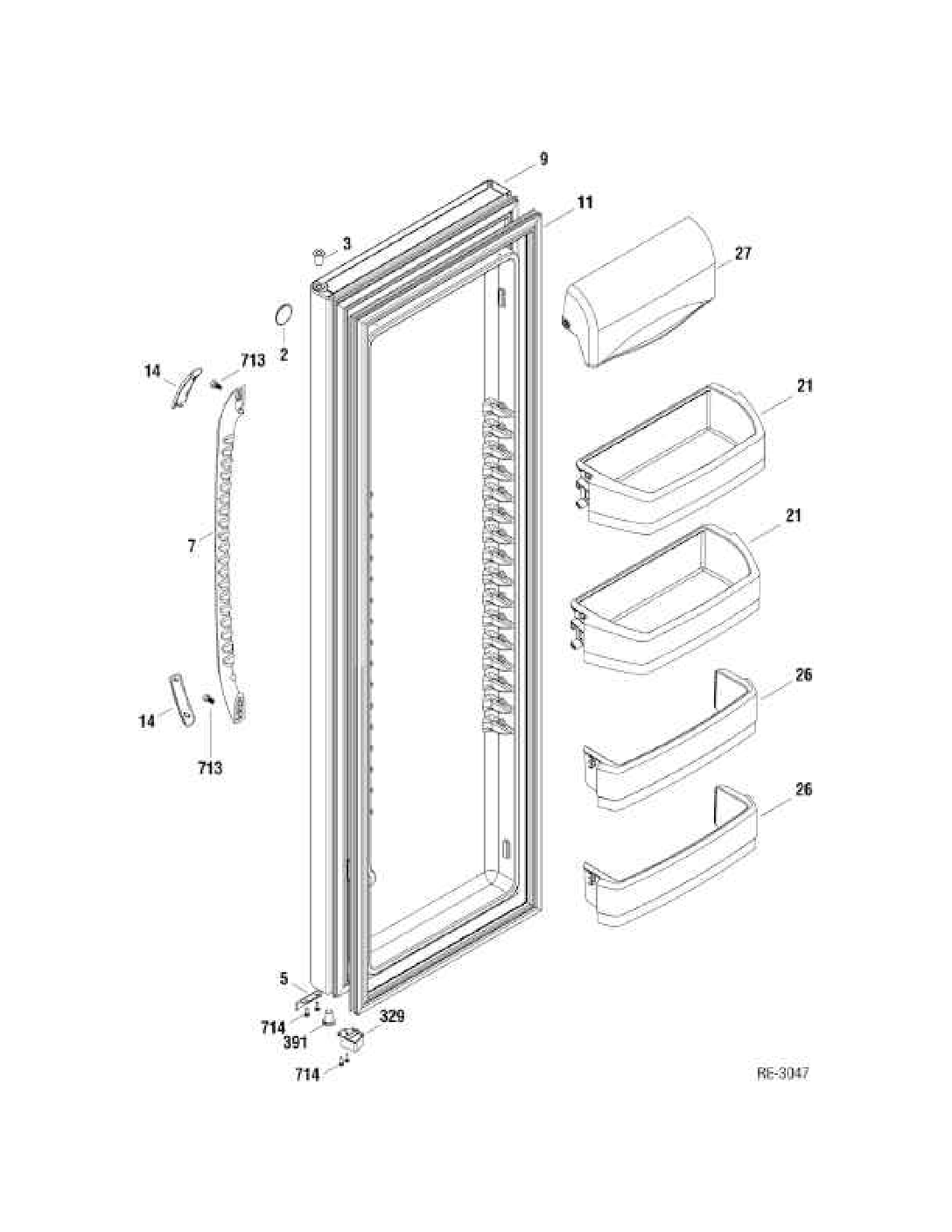 FF DOOR Diagram and Parts List for GLM23REWAGB  General Electric Refrigerator