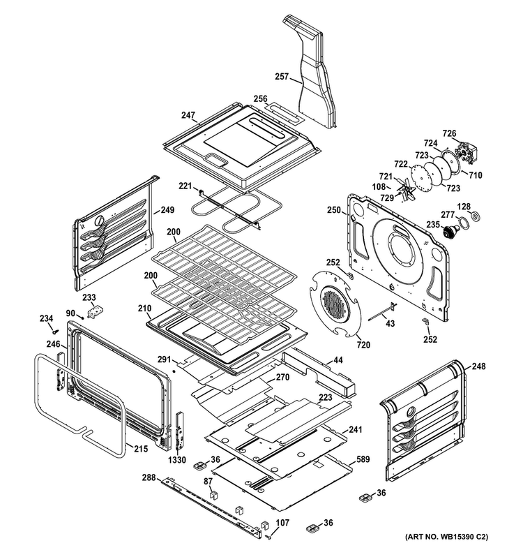 Lower Oven Diagram and Parts List for PGB950DEF2BB  General Electric Range