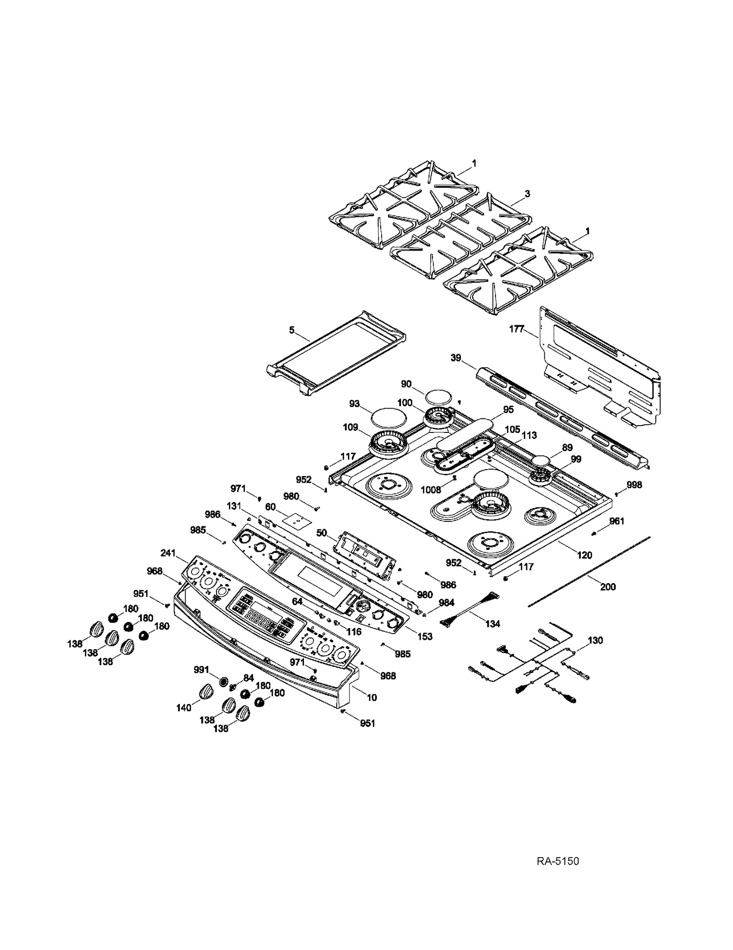 CONTROL PANEL & COOKTOP Diagram and Parts List for PGS975SER3SS  General Electric Range