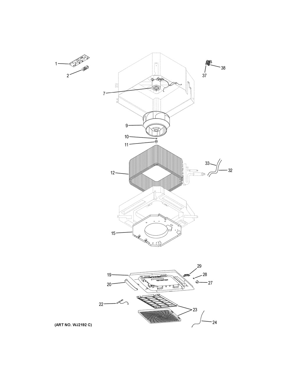 Room Air Conditioner Diagram and Parts List for MVAB009MV2AA  General Electric Air Conditioner