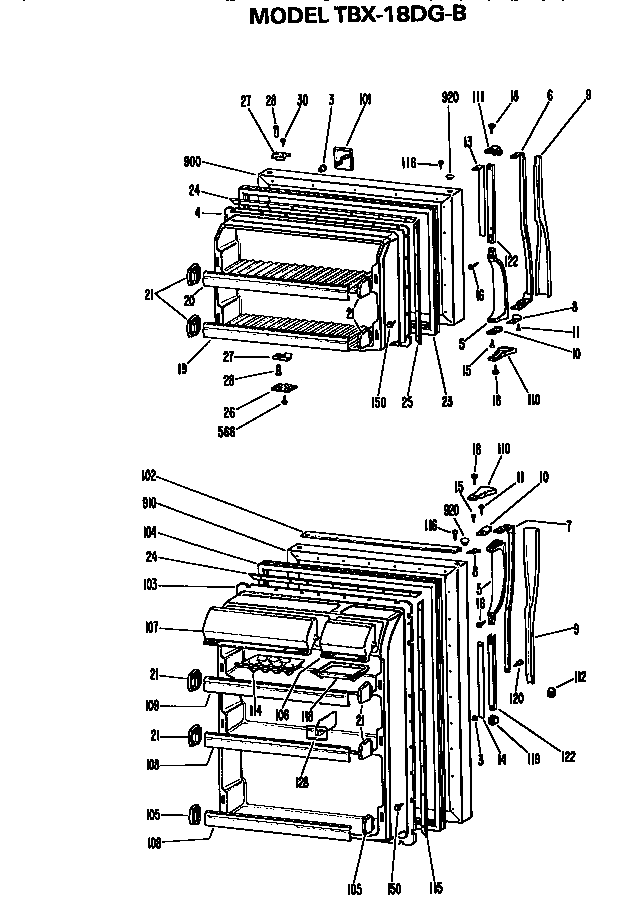 Doors Diagram and Parts List for TBX18DGB  General Electric Refrigerator