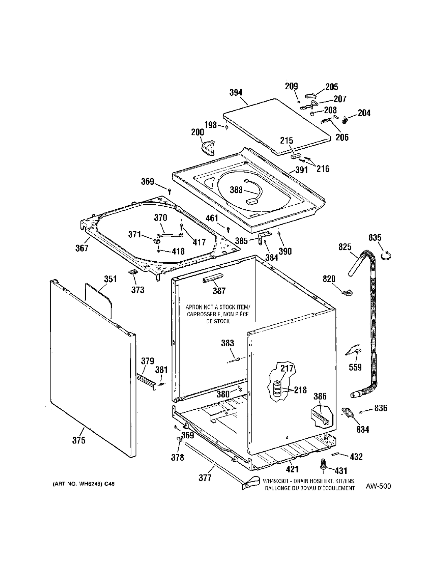 CABINET Diagram and Parts List for 57491D0WW  General Electric Washer