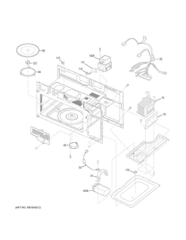 Interior Parts Diagram and Parts List for JNM3163RJ1SS  General Electric Microwave