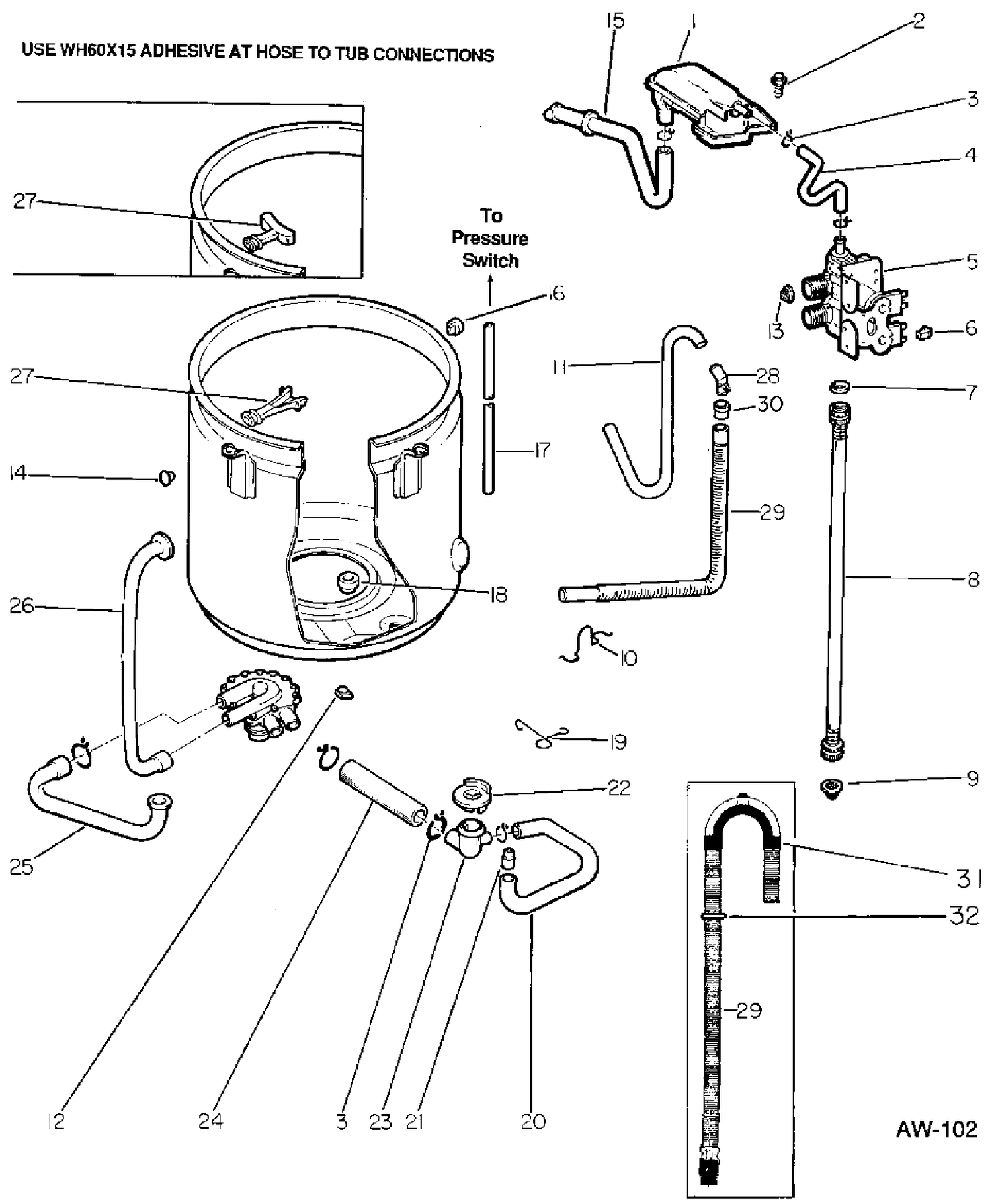 HYDRAULIC SYSTEM Diagram and Parts List for GW977K*117  General Electric Washer