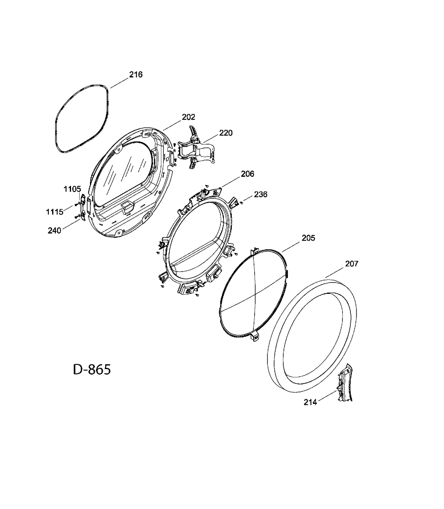 DOOR Diagram and Parts List for GFMS150GD0WW  General Electric Dryer
