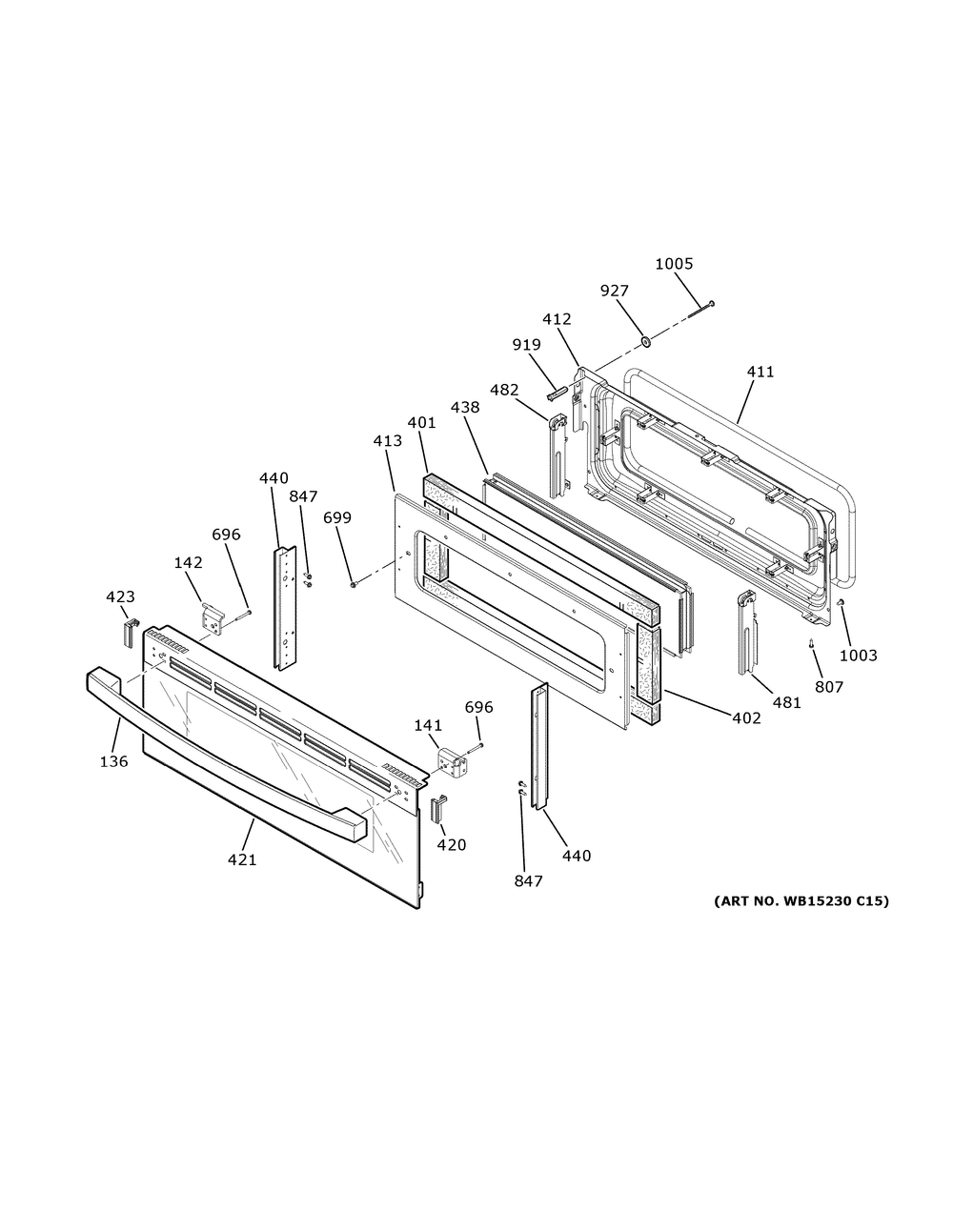 Upper Door Diagram and Parts List for JSS86SP8SS  General Electric Range