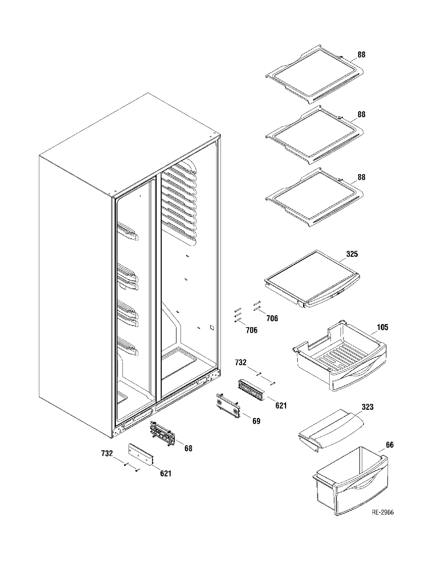 FF SHELVES Diagram and Parts List for GSR23YBPDWW  General Electric Refrigerator