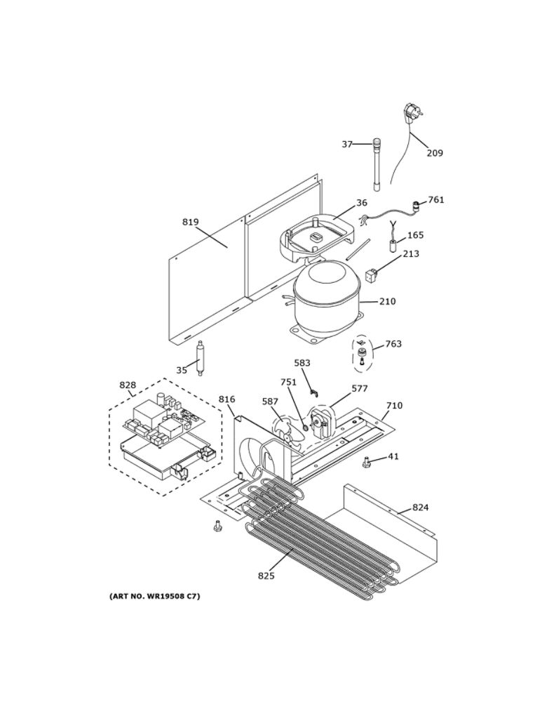 Machine Compartment Diagram and Parts List for ZIDI240HCII  General Electric Refrigerator