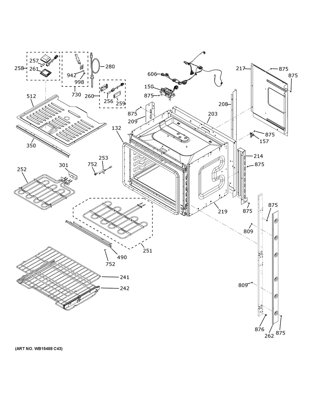Upper Oven Diagram and Parts List for CTD90DM2N3S5  General Electric Wall Oven