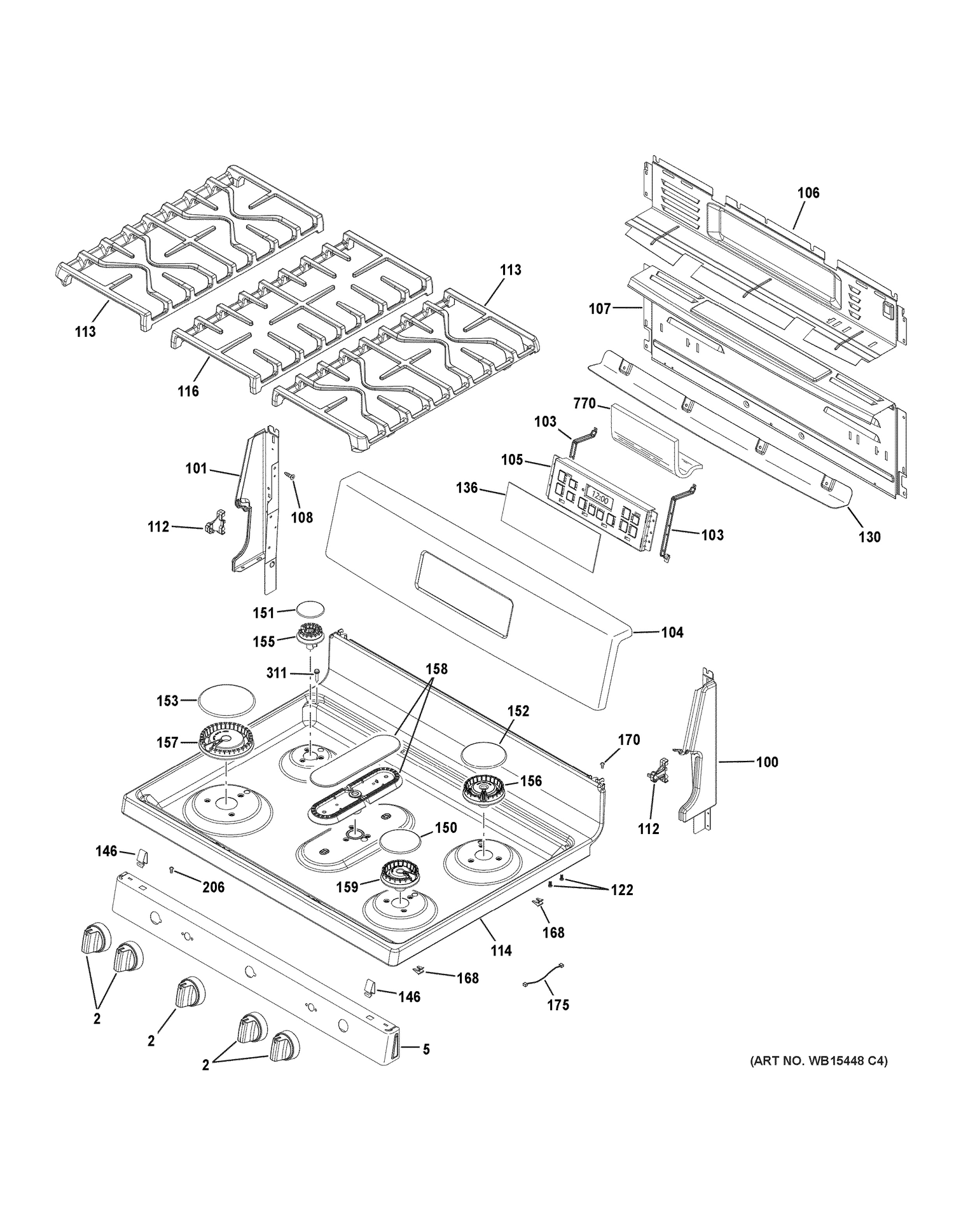 CONTROL PANEL & COOKTOP Diagram and Parts List for JGB660EEJ3ES  General Electric Range