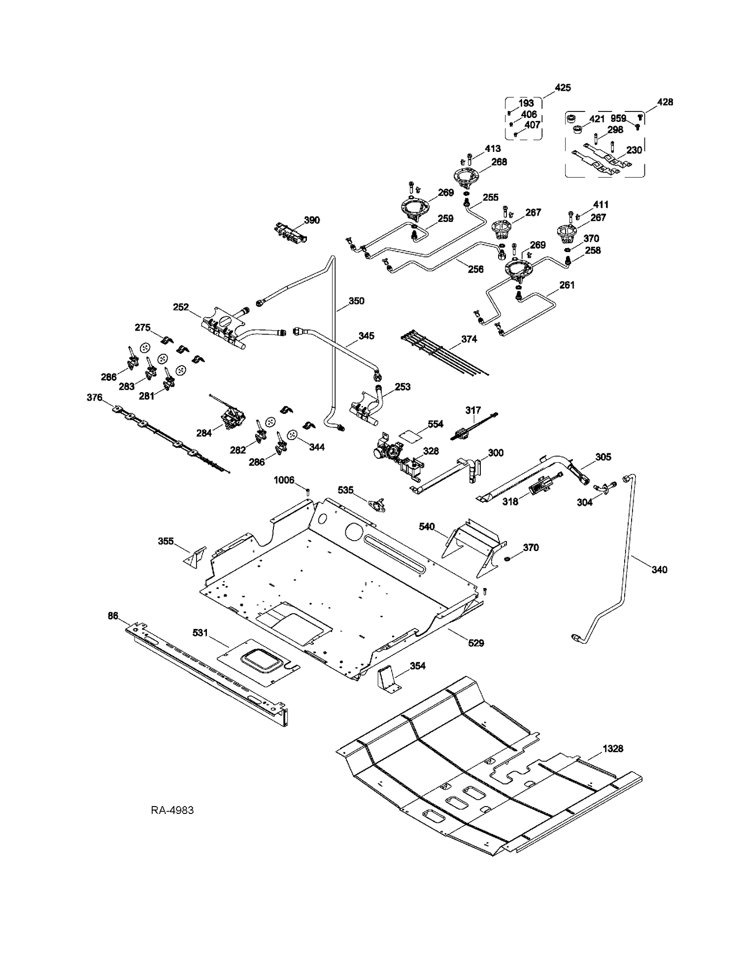 GAS & BURNER PARTS Diagram and Parts List for PGS975SER2SS  General Electric Range