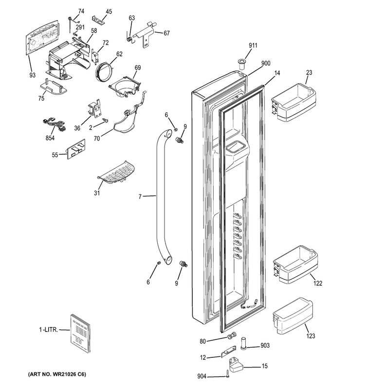Freezer Door Diagram and Parts List for GSS25CGHBCWW  General Electric Refrigerator