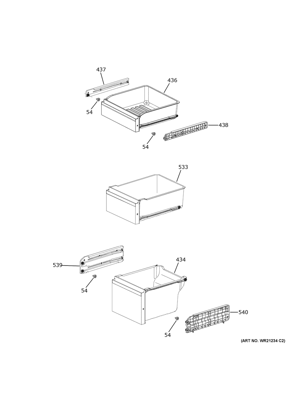 Convertible Shelves Diagram and Parts List for PAE28BYTBFS  General Electric Refrigerator