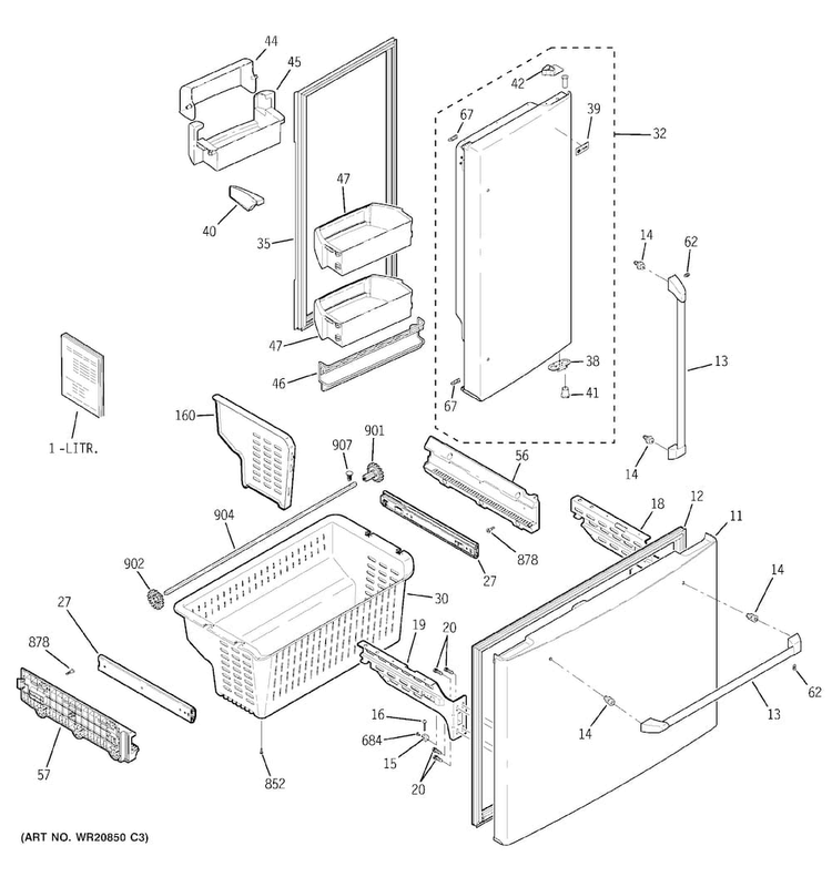 Doors & Bins Diagram and Parts List for CFCP1RKBASS  General Electric Refrigerator