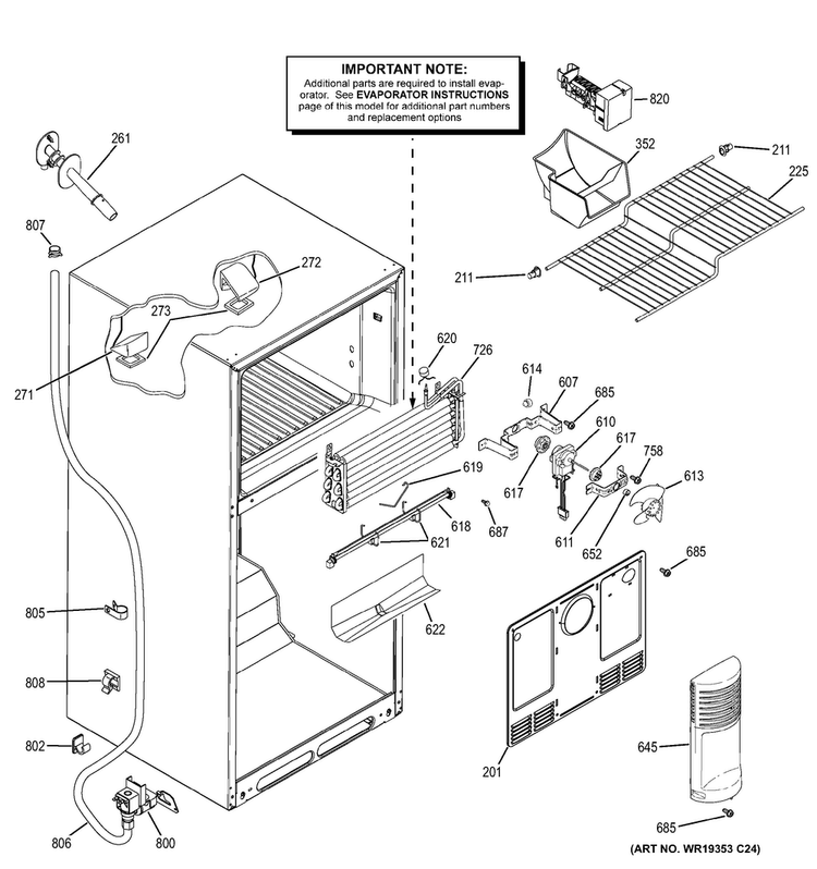 Freezer Section Diagram and Parts List for GTH18ECELRWW  General Electric Refrigerator