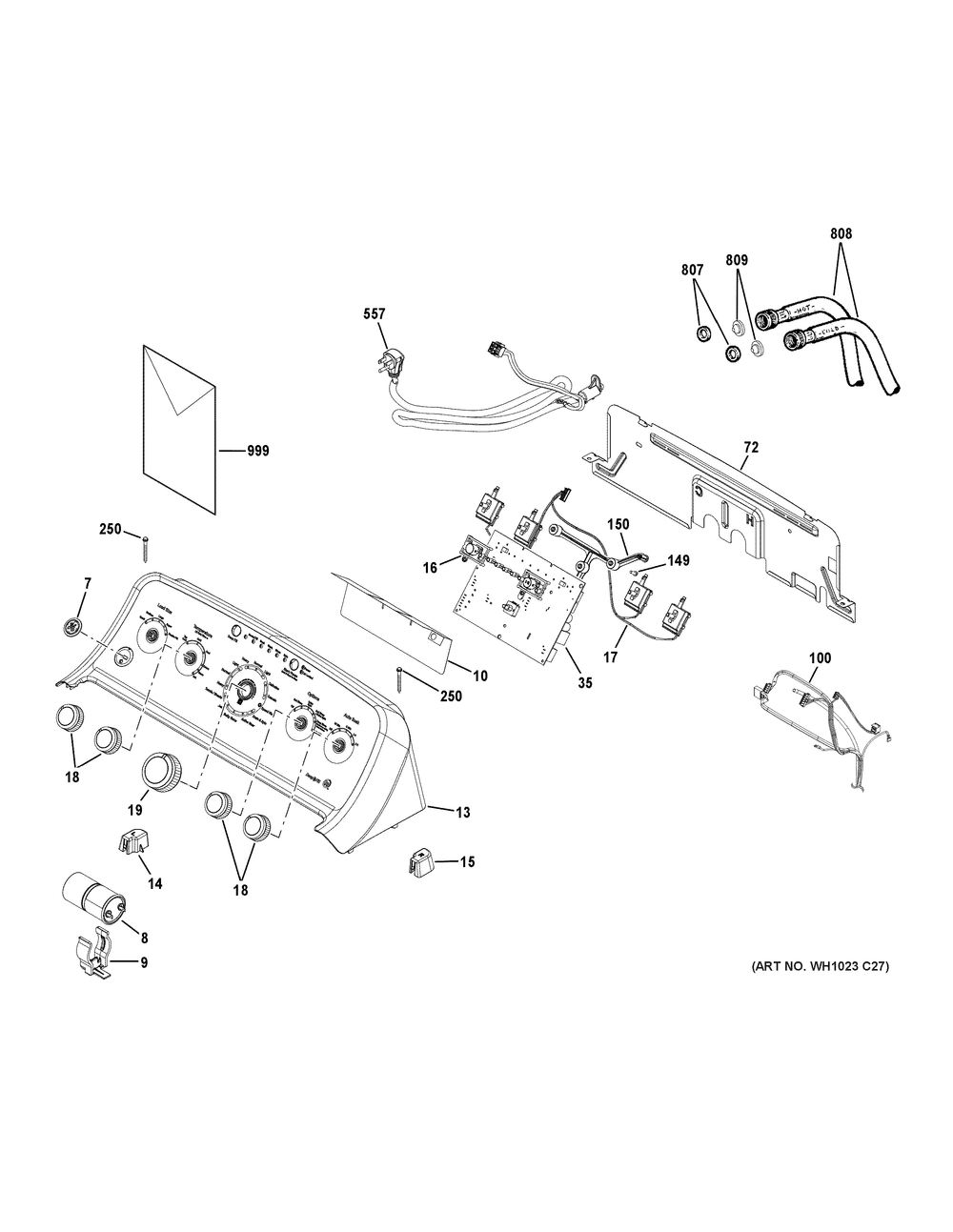 Controls And Backsplash Diagram and Parts List for GTW490ACJ8WS  General Electric Washer
