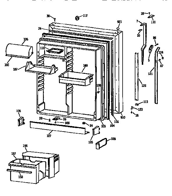 Fresh Food Door Diagram and Parts List for TBX25PCSLLA  General Electric Refrigerator