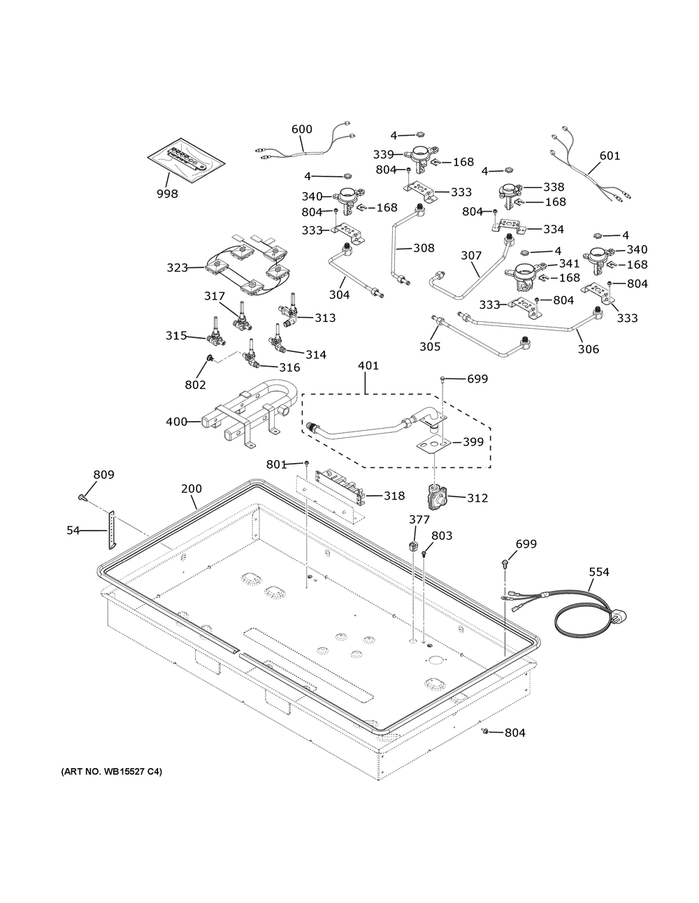 Gas And Burner Parts Diagram and Parts List for JGP3036SL3SS  General Electric Cooktop